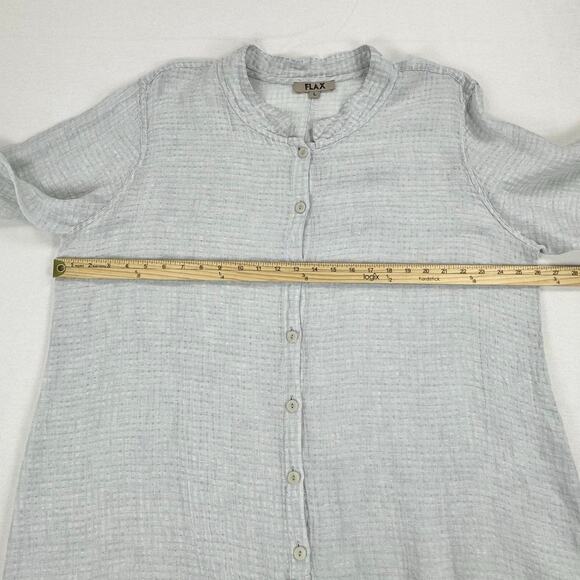 Flax Women's 100% Linen Button Down Tunic Dress Large Light Gray Lagenlook - Picture 11 of 12